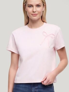 Wild Fox Women's Light Pink Short Sleeve Tee with Bow Detail